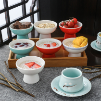 Nordic creative ceramic high foot ice cream cup Yogurt dessert cup Commercial cute household snack bowl High foot cat bowl