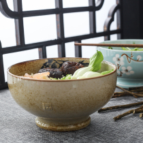 Japanese hand-painted ceramic drum-shaped noodle bowl High foot household large capacity rice noodle bowl Creative bowl Restaurant soup bowl Commercial