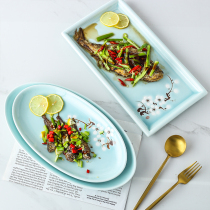 Creative hand painted ceramic rectangular plate Sushi plate Lobster plate Fish plate tray Hotel restaurant dish plate