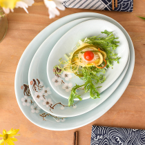 Food vessel Chinese classical hotel ceramic plate Celadon glaze hand painted creative fish plate Stir-fry plate