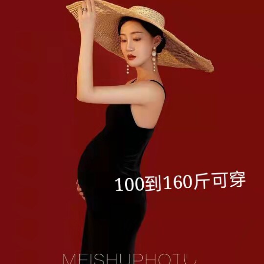 New Pregnant Woman Photo Costumes Photogrammer Photography Black Sexy Velvet Open Fork Harness Dress Pregnant Woman Photos of Pregnant Woman-Taobao