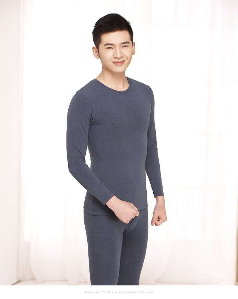 Red Ni ấm đồ lót mùa thu và mùa đông nam nóng bỏng chà nhám hai lớp dày cổ tròn áo đáy quần áo ấm áo giữ nhiệt lót lông