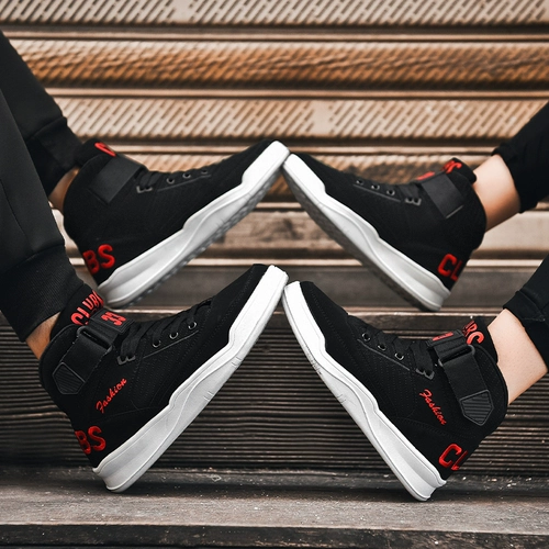 Осенние высокие кроссовки для пар, корейская версия, универсальная мужская обувь, спортивная повседневная обувь плюс бархатные теплые хлопковые туфли, две зимние хлопковые туфли