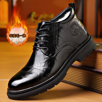 Old man's head genuine men's shoes winter new mid-high top plus velvet and cotton high-end genuine leather first layer cowhide men's martin boots