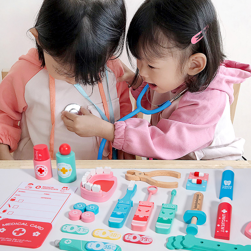 Wooden Emulation Small Doctor Toy Sets Girl Kit Girl Kit Beats Nurse Children Playing a Home Wine Stethoscope