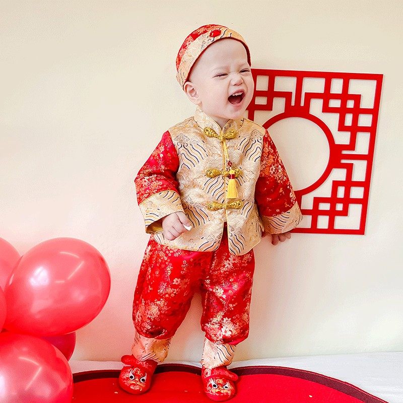 One Year Old Dress Male baby autumn Winter Chinese style Canopy 1 Year Old Baby Catch A Week Full Moon 100 Day Banquet Women Don Costume-Taobao