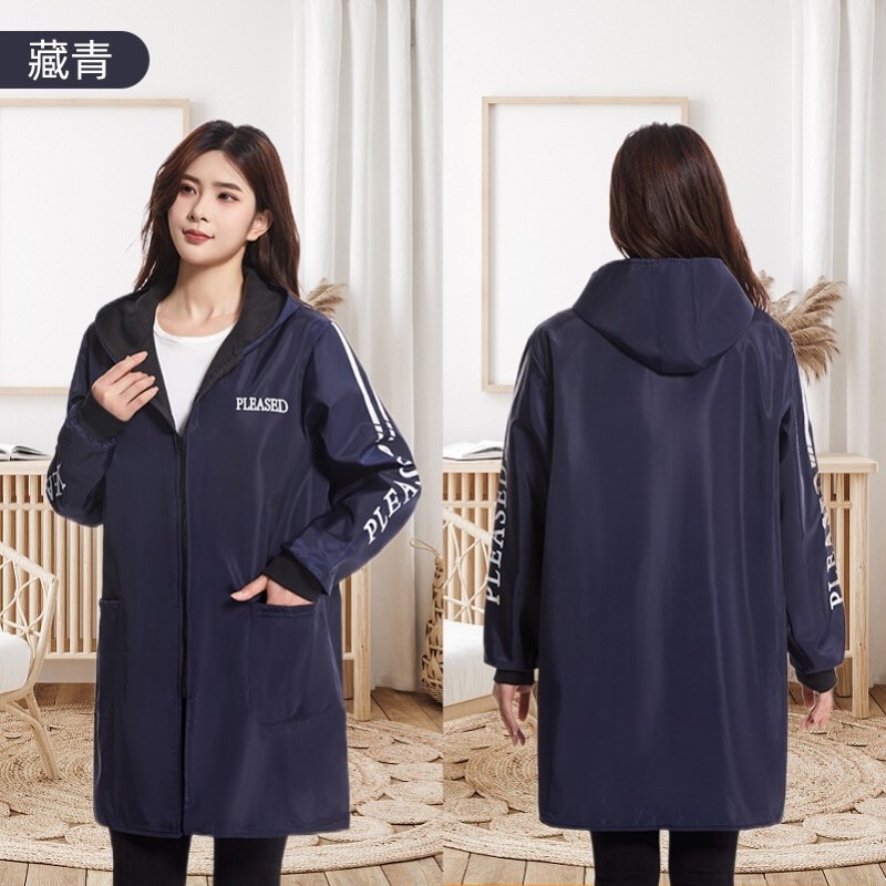 Extra Large Raincoat Jacket for Adults, Women's Fleece-Lined Thickened Fashionable Korean Style Long-Sleeved Coat for Market Stalls