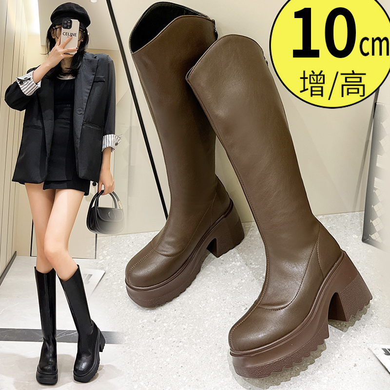 2026 New Cycling Boots for Women, Petite Height-Increasing 10cm High-Heeled Stylish Knee-High Boots for Women, Autumn and Winter