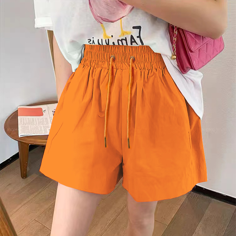 Casual Sports Shorts for Women, Loose and Slimming, Orange Summer Cotton A-Line Shorts, Wide-Leg, Simple and Versatile Pants for Women