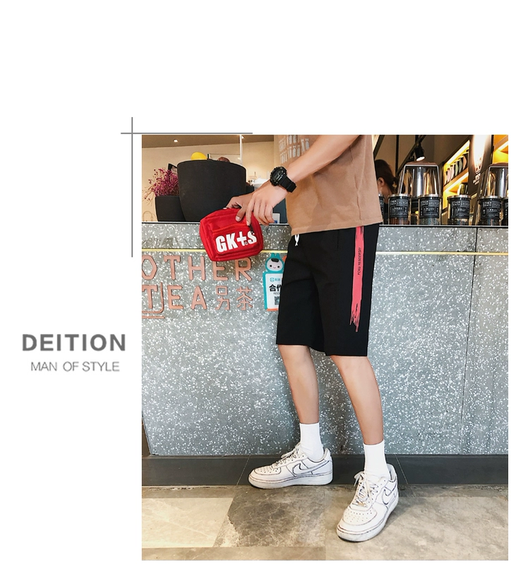 Quần short nam quần dài mùa hè 4 lỏng 5 điểm quần thể thao giải trí cổng gió năm điểm in quần lớn mỏng