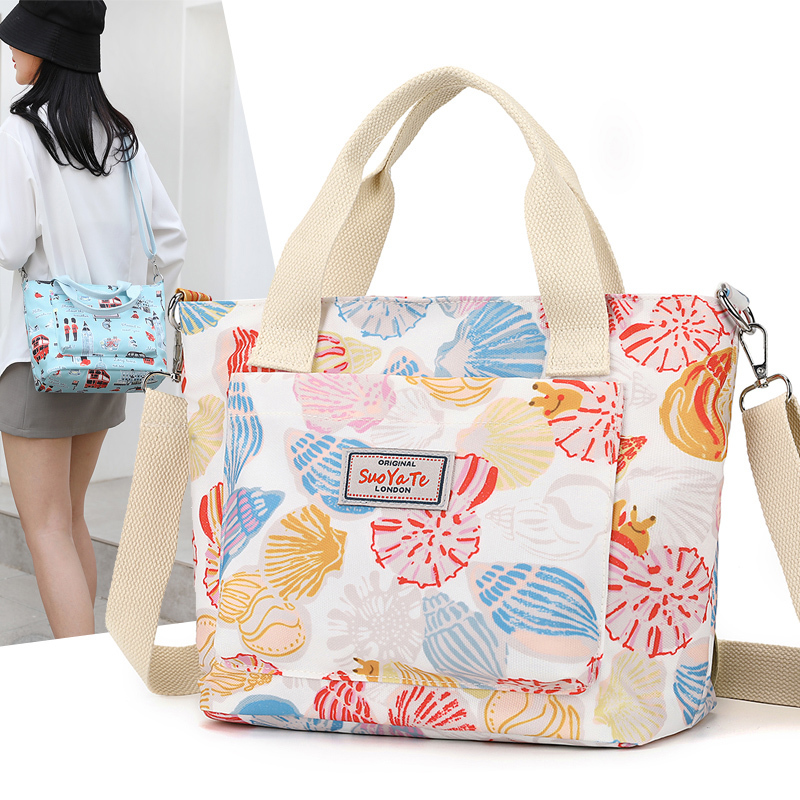 New Floral Fresh Canvas Printed Shoulder Bag, Hand-Held Crossbody Shopping Bag, Waterproof Large-Capacity Travel Bag for Women