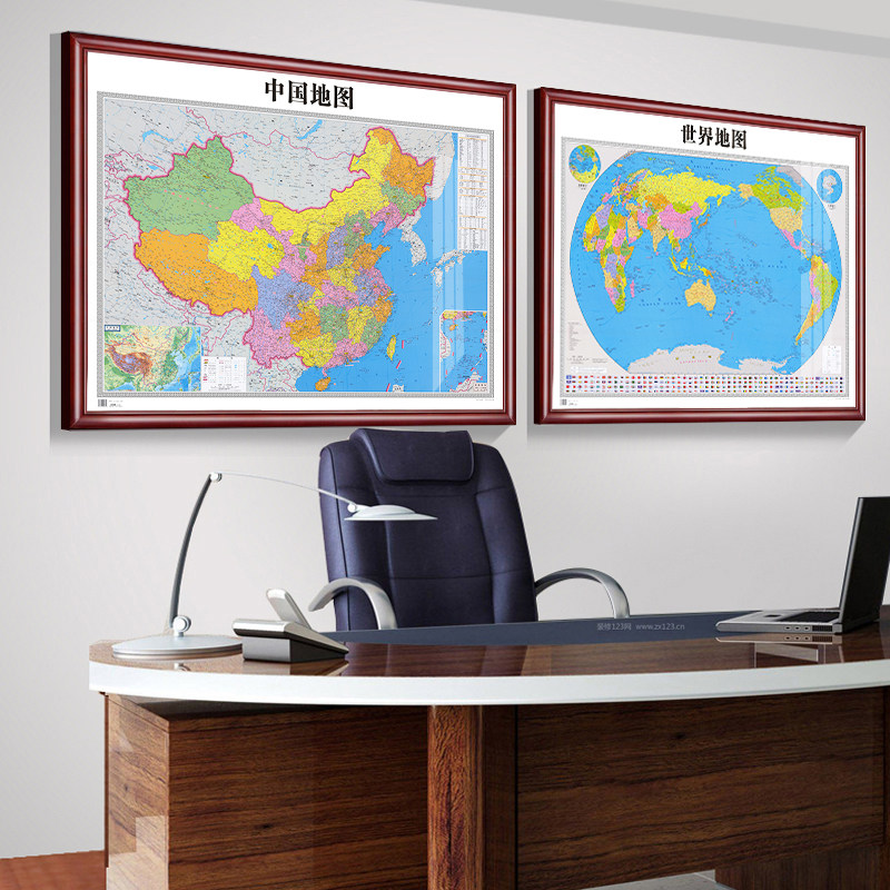 Custom framed 2021 New China Map Wall Chart World Map Study Office Decorative Hanging Picture