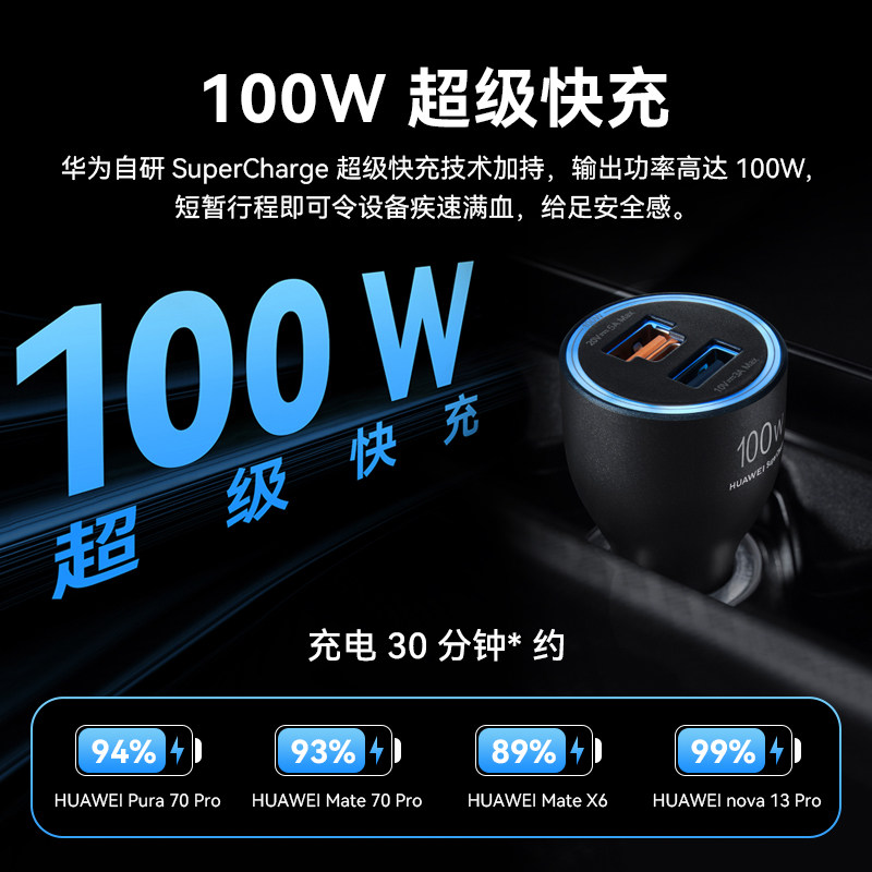Huawei 100W All-In-One Car Charger Super Fast Charging Original Mate80Pro Mobile Phone P80 Car Cigarette Lighter