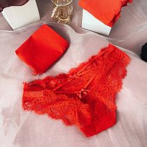Red original year red underwear female cotton cow wedding gift box Lady sexy lace big red triangle shorts