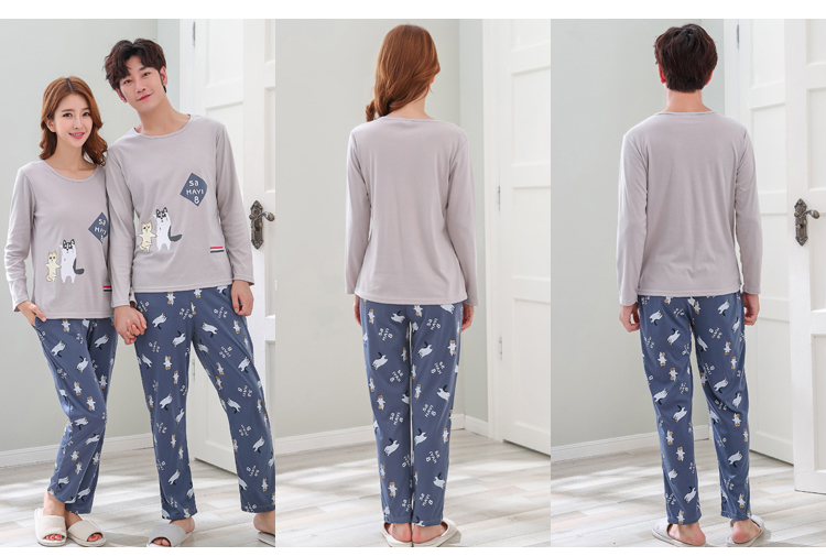 Mua một tặng một bộ đồ ngủ đôi miễn phí mùa đông Hàn Quốc mùa xuân và mùa thu cotton mỏng phần dài tay nam nữ phù hợp với dịch vụ gia đình đồ bộ thể thao nam