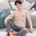 Bộ đồ ngủ nam dài tay cotton thanh niên trung niên mùa xuân và mùa thu mỏng nam mùa đông thường phục vụ nhà bông đồ bộ pijama Bộ Pajama