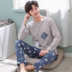 Bộ đồ ngủ nam dài tay cotton thanh niên trung niên mùa xuân và mùa thu mỏng nam mùa đông thường phục vụ nhà bông đồ bộ pijama Bộ Pajama