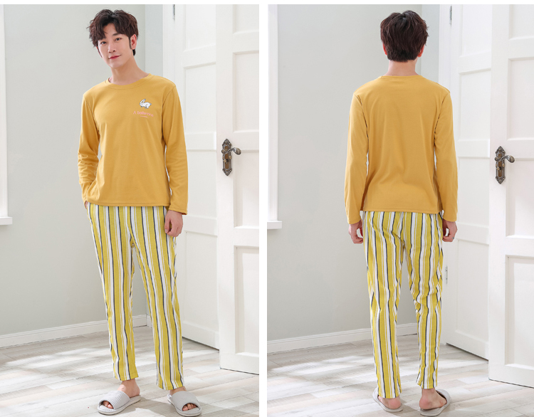 Đồ ngủ nam nam mùa đông dài tay cotton thanh niên phần mỏng nam mùa xuân và mùa thu hoạt hình giản dị dịch vụ mặc nhà bộ mặc nhà big size