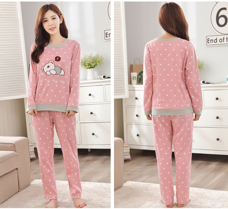 Đồ ngủ mùa xuân và mùa thu của phụ nữ cotton mùa thu dài tay cotton phù hợp với phụ nữ mùa xuân mỏng có thể được mặc bên ngoài dịch vụ nhà ngọt ngào và đáng yêu đồ bộ kiểu đẹp