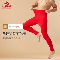 Seven sheep cotton pants thickened and velvet mens winter cold-proof warm pants red natal year wool pants underwear 528