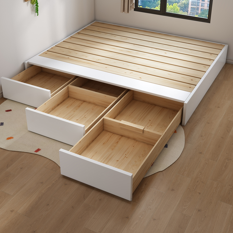 All-Solid Wood Tatami Children's Bed for Small Apartments, 1.5m, Without Headboard, Floor-Standing, with Drawer Storage, Slatted Frame Bed