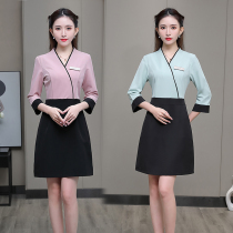  Beautician dress spring and autumn new health club foot bath massage technician clothing beauty salon overalls female