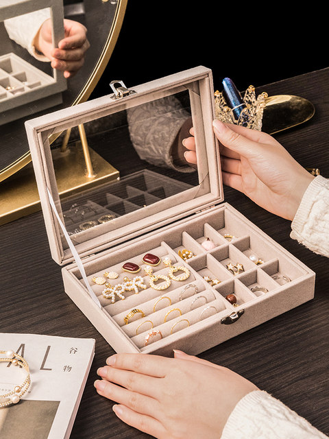 Jewelry storage box anti-oxidation earrings earrings necklace velvet acrylic high-end exquisite jewelry box artifact