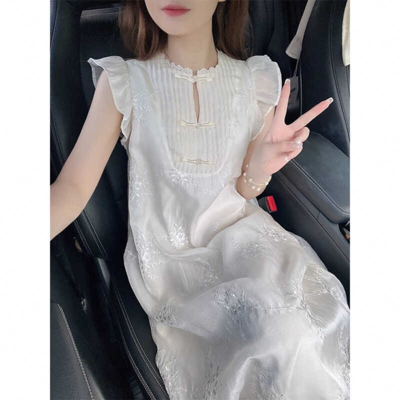 2026 New Chinese-Style Jacquard Embroidered Dress for Women, Summer Design, Niche, Gentle Style, Elegant, Small Flutter-Sleeve Long Dress