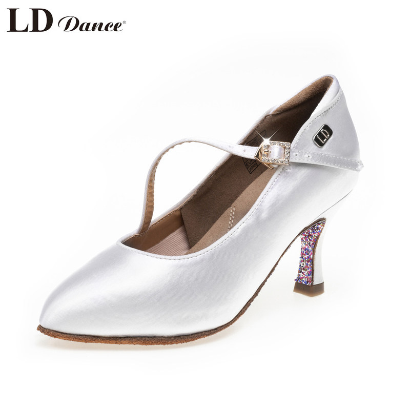 LD Morden Dance Shoes Female Real Silk Satin Adult Soft Base High Heel Beginner Professional National Standard Ballroom Dancing Shoes Practice-Taobao