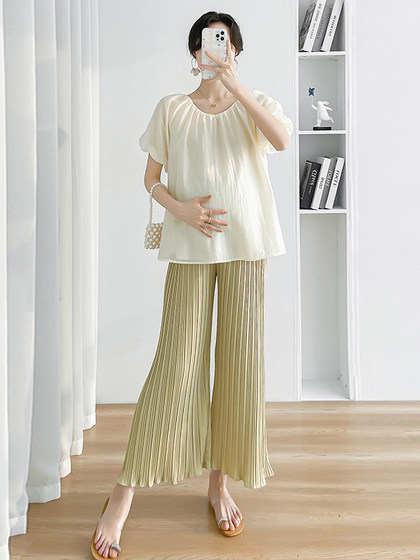 孕妇装两件套夏装2025新款洋气娃娃领衬衫宽松百搭套装高级感穿搭