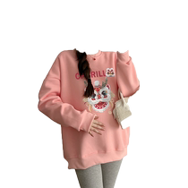 Maternity wear autumn and winter suit 2024 new loose large size pure cotton sweatshirt two-piece set faucet top bottoming pants