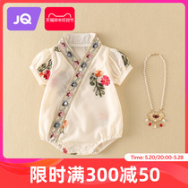 Jingqi baby one-piece bodysuit short-sleeved spring and summer clothing thin pure cotton national style baby girl crawling suit super cute