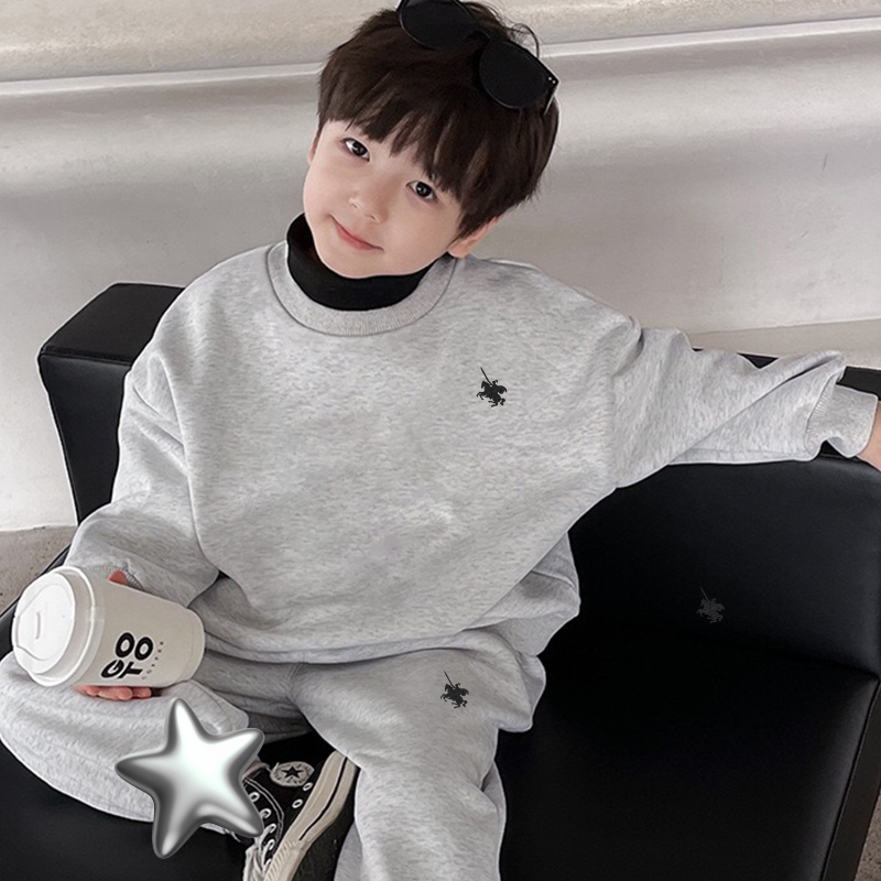 Baby Ograin suede suit suit 2023 autumn winter new sportswear men and women thicken two sets of handsome gas tide-Taobao