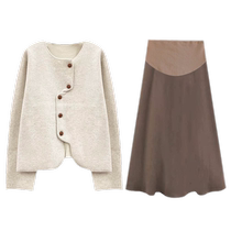 Maternity Autumn Clothing 2024 New Dress Sweater Two-piece Fashion Suit Western Fashionable Large Size Autumn and Winter Skirt