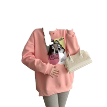 Maternity wear autumn and winter 2024 new outer wear Korean style loose large size slimming cartoon printed long-sleeved maternity sweatshirt
