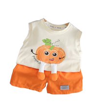 Jingqi baby summer suit childrens summer two-piece set 2024 new trendy boys and girls clothing baby vest shorts