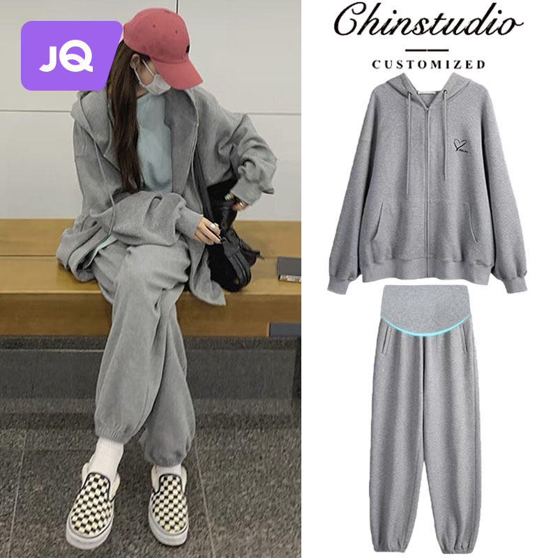 The Jing Qi Pregnant Women's Clothing Spring Autumn's Long sleeves Jacket Large Code Jacket Loose Casual Pants Two Sets Sports Suit-Taobao