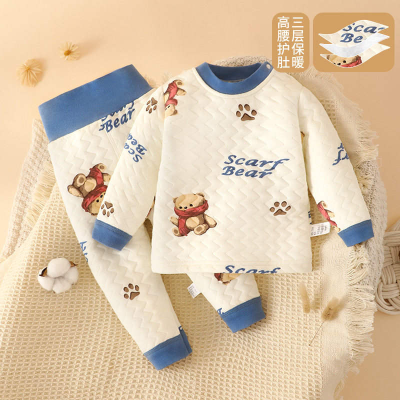 Baby warm underwear baby clothes clip cotton high waist and belly protection autumn clothes autumn trousers outside wearing thickened children autumn and winter suits-Taobao