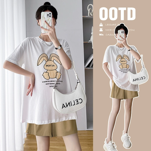 Футболка для беременных, летняя одежда, модный комплект, подходит для подростков, короткий рукав