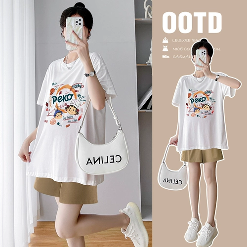 Футболка для беременных, летняя одежда, модный комплект, подходит для подростков, короткий рукав