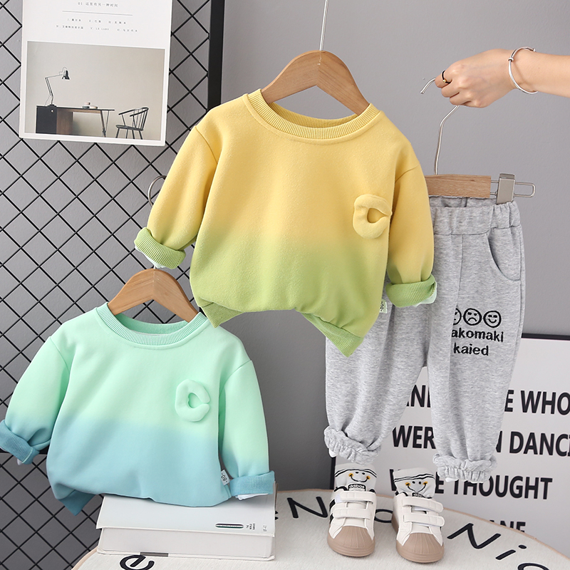 Baby winter sweatshirt suit Children's autumn and winter style Cavet Thickened Clothes Boy Girl Trendy Ocean Gas Two Sets-Taobao