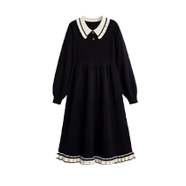 Maternity wear high-end French Hepburn style Polo collar knitted dress autumn and winter 2024 new over-the-knee long skirt