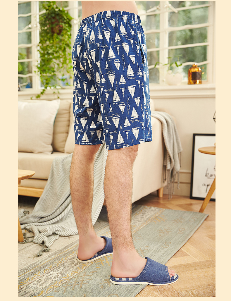 Thỏ ba tai nam mùa hè quần cotton pyjama rộng năm quần mỏng phần đi biển quần ngắn đoạn có thể mặc bên ngoài quần nhà quần tây nam