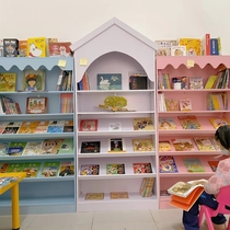 Wooden shelves Picture book hall Book display rack Childrens bookcase Kindergarten Cartoon display cabinet Reading room Album display cabinet