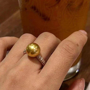 Gold pearl ring hong kong imported accessories adjustable versatile light luxury bracelet ring high-end medium-rich gold gift
