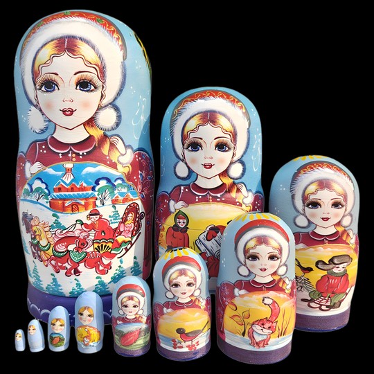 Russian matryoshka 10-layer classic storyboard hand-painted basswood made children's educational toys gift ornaments