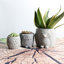 Creative embossed owl Fox plant flower pot handmade diy production cement concrete flower pot silicone mold