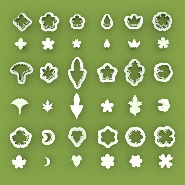 Various plant flowers and leaves Japanese style and fruit molds