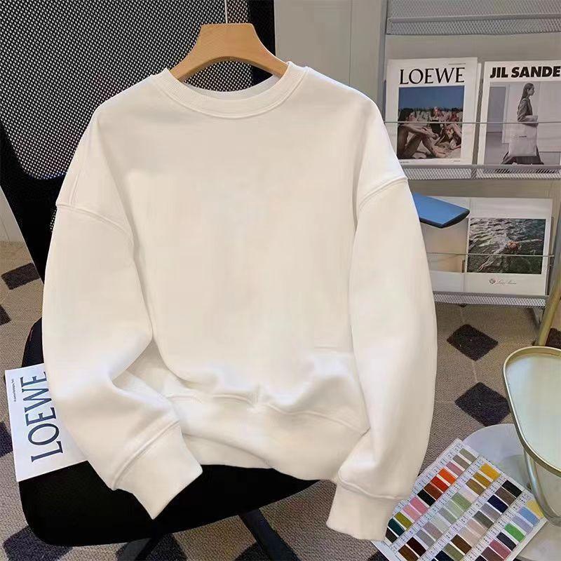 2025 Winter Round-Neck White Sweatshirt for Women, Made of Xinjiang Cotton, Loose Fit, Fleece-Lined, Thickened Long-Sleeve T-Shirt for Men, Couples, and Students 2025 Winter Round-Neck White Sweatshirt for Women, Made of Xinjiang Cotton, Loose Fit, Fleece-Lined, Thickened Long-Sleeve T-Shirt for Men, Couples, and Students
