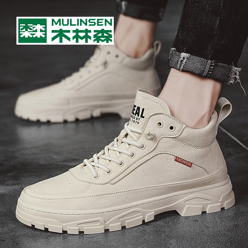 Wood Linson Martin Boots Man High Cylinder Boots Men Overalls Short Boots Snowy Boots Winter Men's Shoes Spring New Leather Shoes